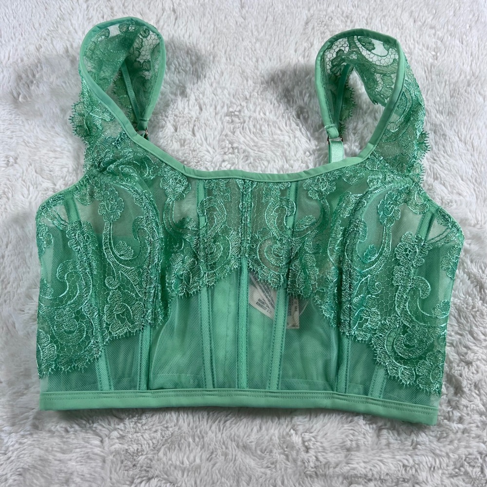 Victorias Secret Dream Angels Mint Green Lace Mesh Corset Top Size S-DD 11240102